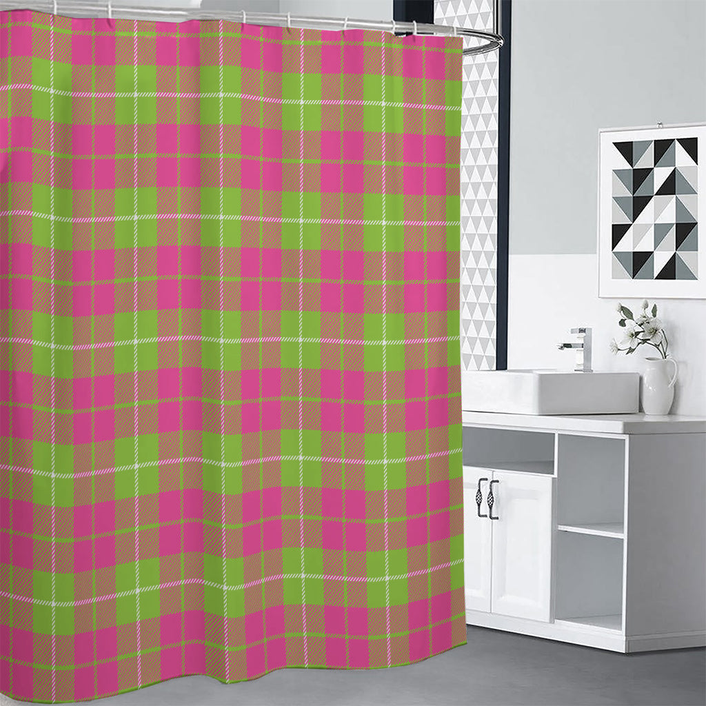 Pink Green And White Tartan Print Shower Curtain