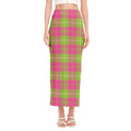 Pink Green And White Tartan Print Side Slit Maxi Skirt
