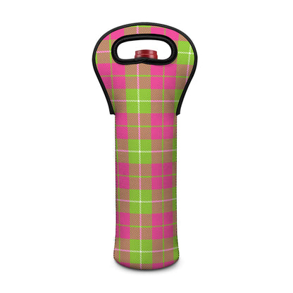 Pink Green And White Tartan Print Single Neoprene Wine Tote