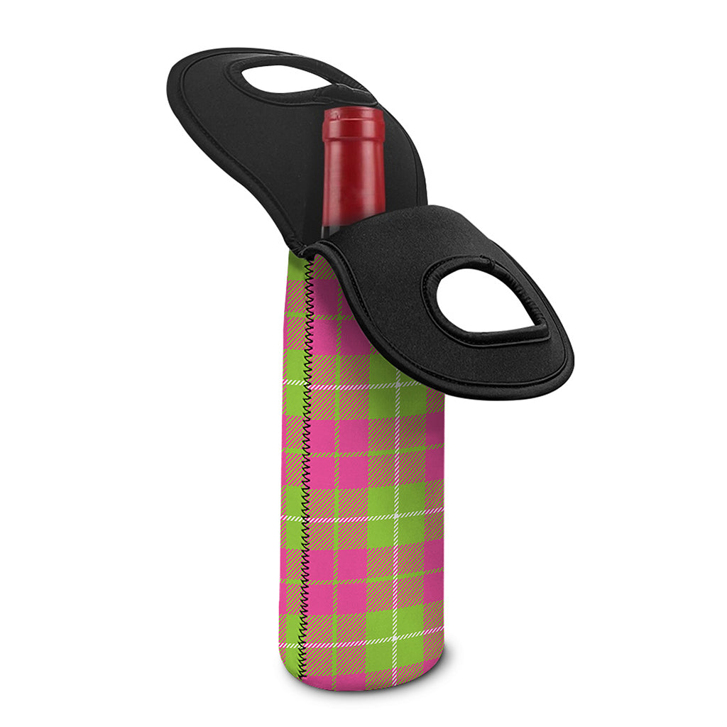 Pink Green And White Tartan Print Single Neoprene Wine Tote