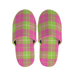 Pink Green And White Tartan Print Slippers