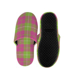 Pink Green And White Tartan Print Slippers