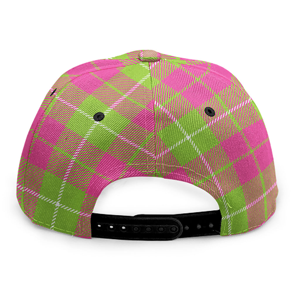 Pink Green And White Tartan Print Snapback Cap