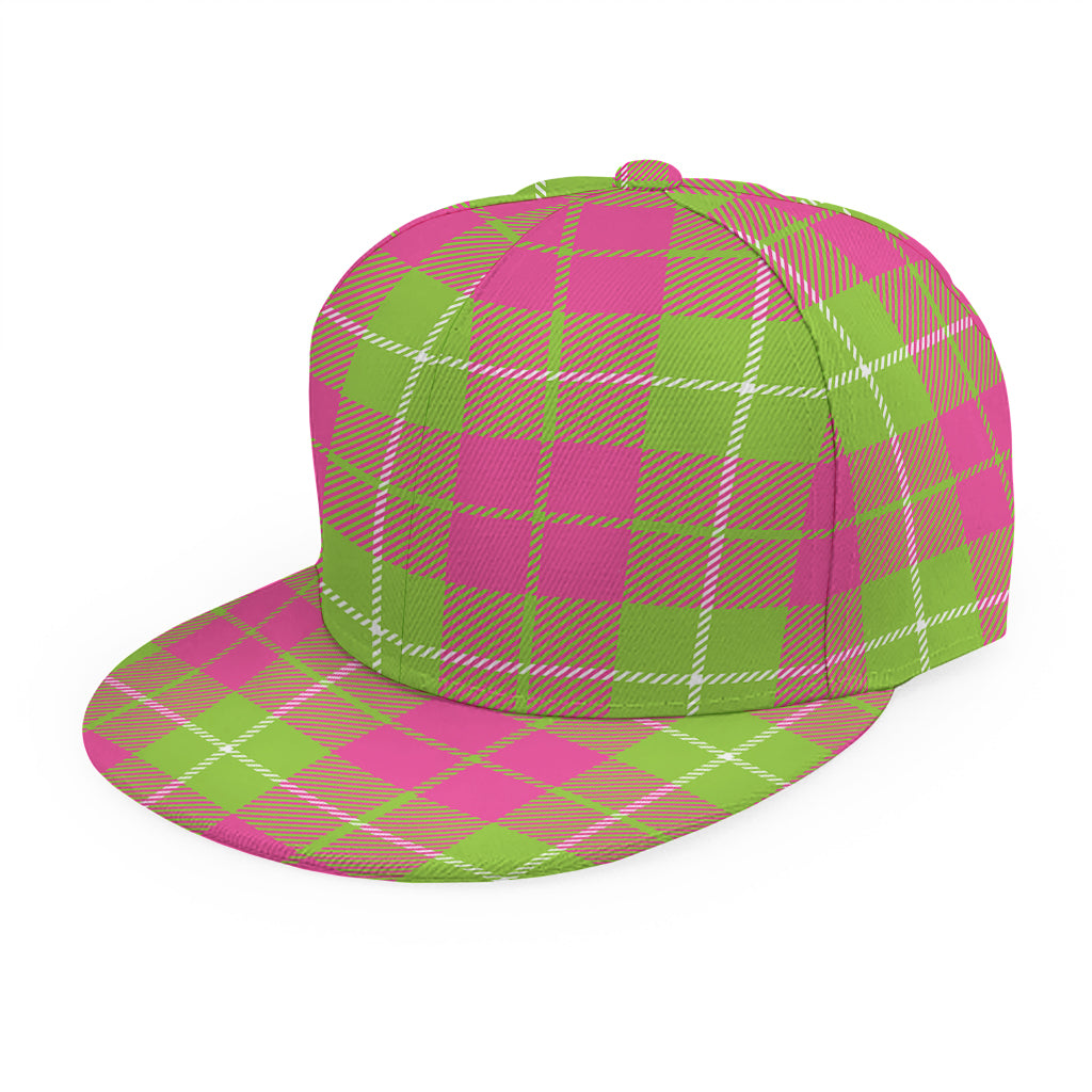 Pink Green And White Tartan Print Snapback Cap