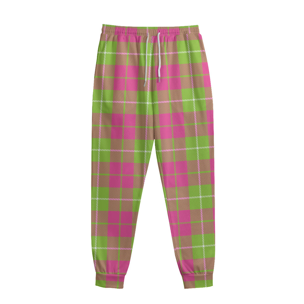 Pink Green And White Tartan Print Sweatpants