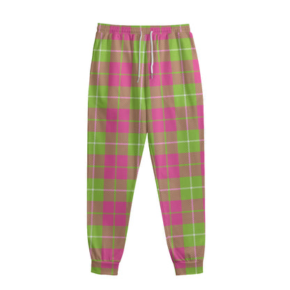 Pink Green And White Tartan Print Sweatpants