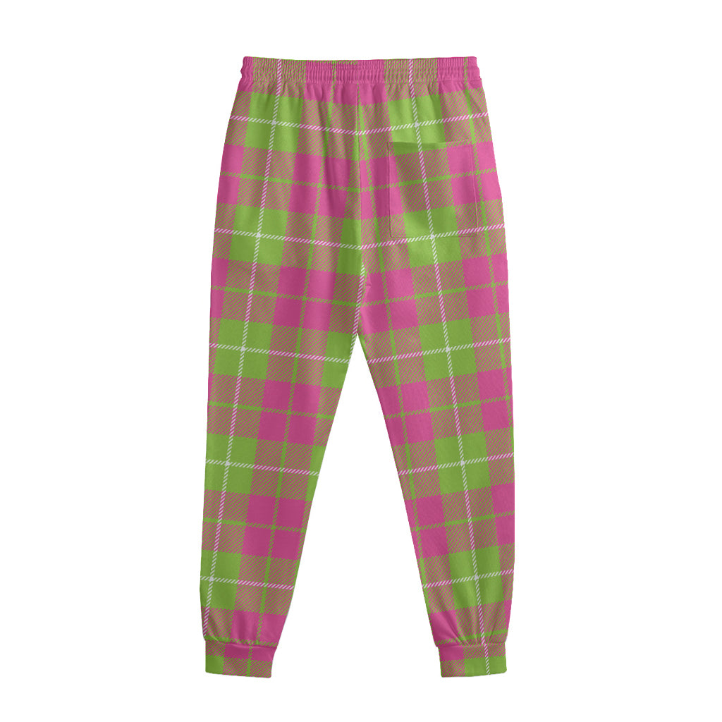 Pink Green And White Tartan Print Sweatpants