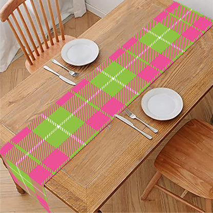Pink Green And White Tartan Print Table Runner
