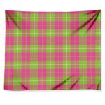 Pink Green And White Tartan Print Tapestry