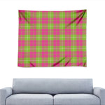 Pink Green And White Tartan Print Tapestry