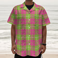 Pink Green And White Tartan Print Textured Short Sleeve Shirt