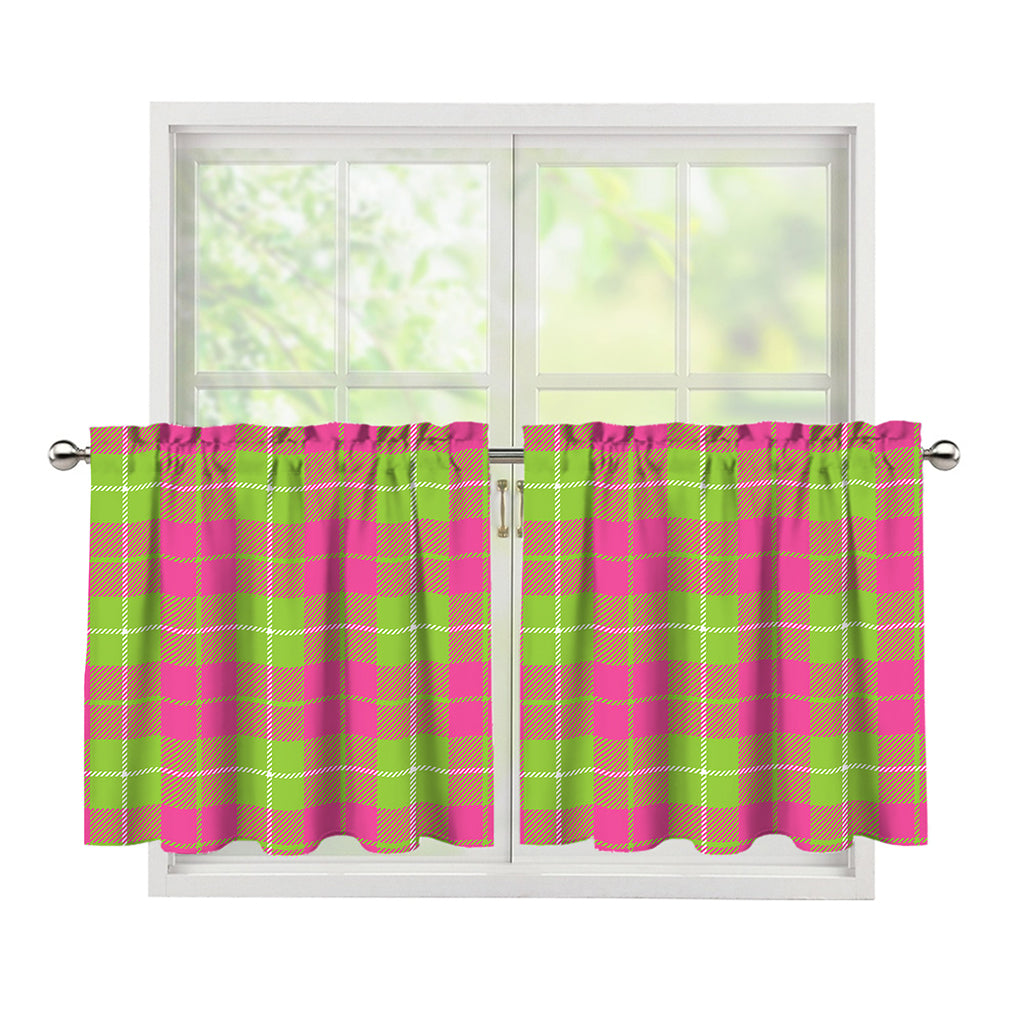 Pink Green And White Tartan Print Tier Curtains