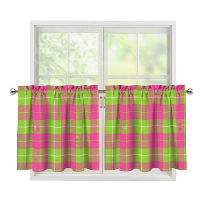 Pink Green And White Tartan Print Tier Curtains