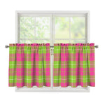 Pink Green And White Tartan Print Tier Curtains