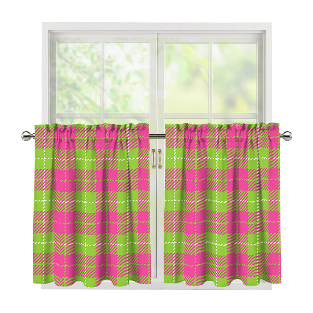 Pink Green And White Tartan Print Tier Curtains