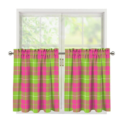 Pink Green And White Tartan Print Tier Curtains
