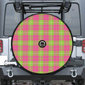 Pink Green And White Tartan Print Tire Cover With Camera Hole
