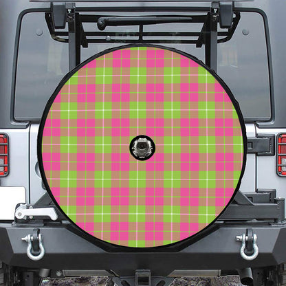 Pink Green And White Tartan Print Tire Cover With Camera Hole