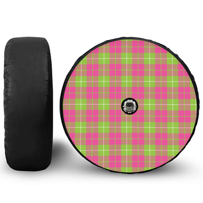Pink Green And White Tartan Print Tire Cover With Camera Hole