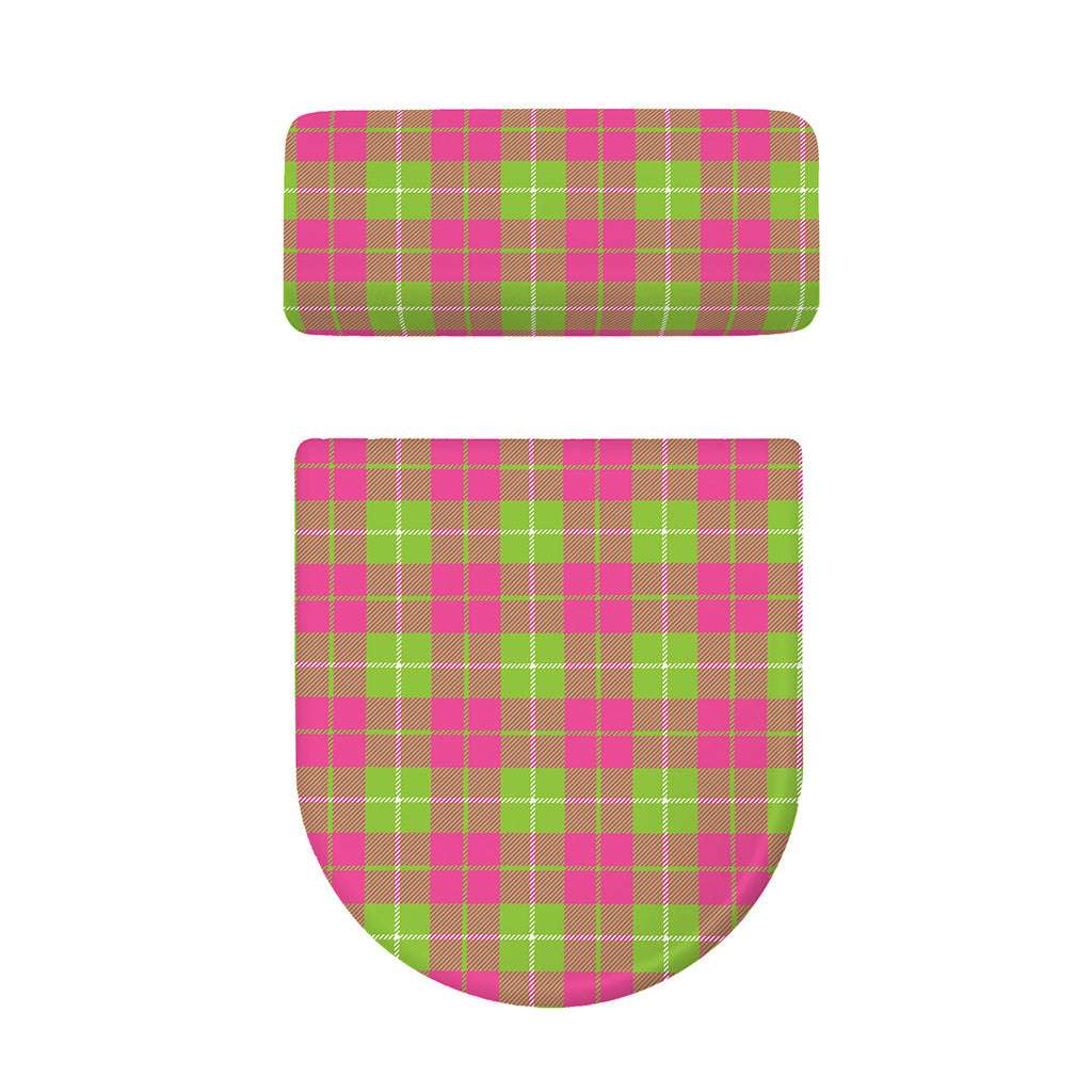 Pink Green And White Tartan Print Toilet Lid And Tank Cover Set
