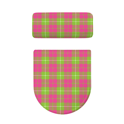 Pink Green And White Tartan Print Toilet Lid And Tank Cover Set
