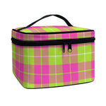 Pink Green And White Tartan Print Travel Makeup Bag
