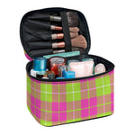 Pink Green And White Tartan Print Travel Makeup Bag