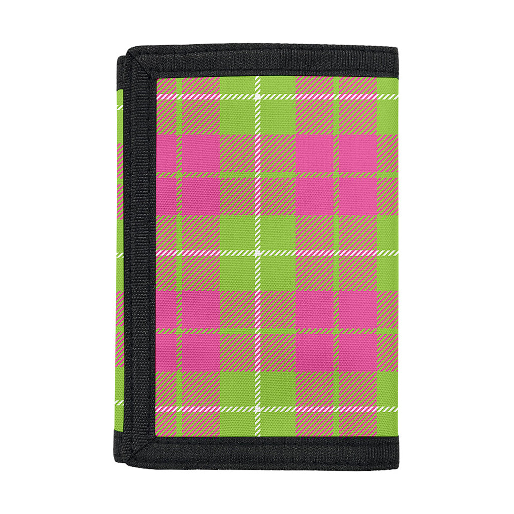 Pink Green And White Tartan Print Trifold Wallet