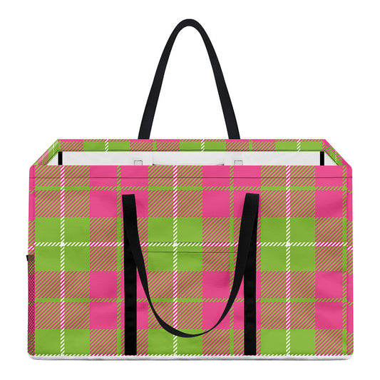 Pink Green And White Tartan Print Utility Tote Bag
