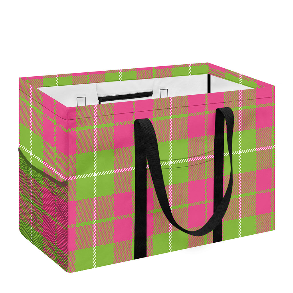 Pink Green And White Tartan Print Utility Tote Bag