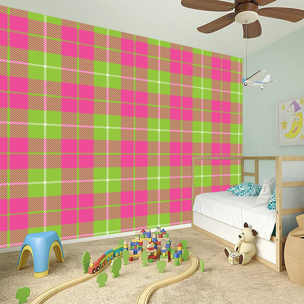 Pink Green And White Tartan Print Wall Sticker