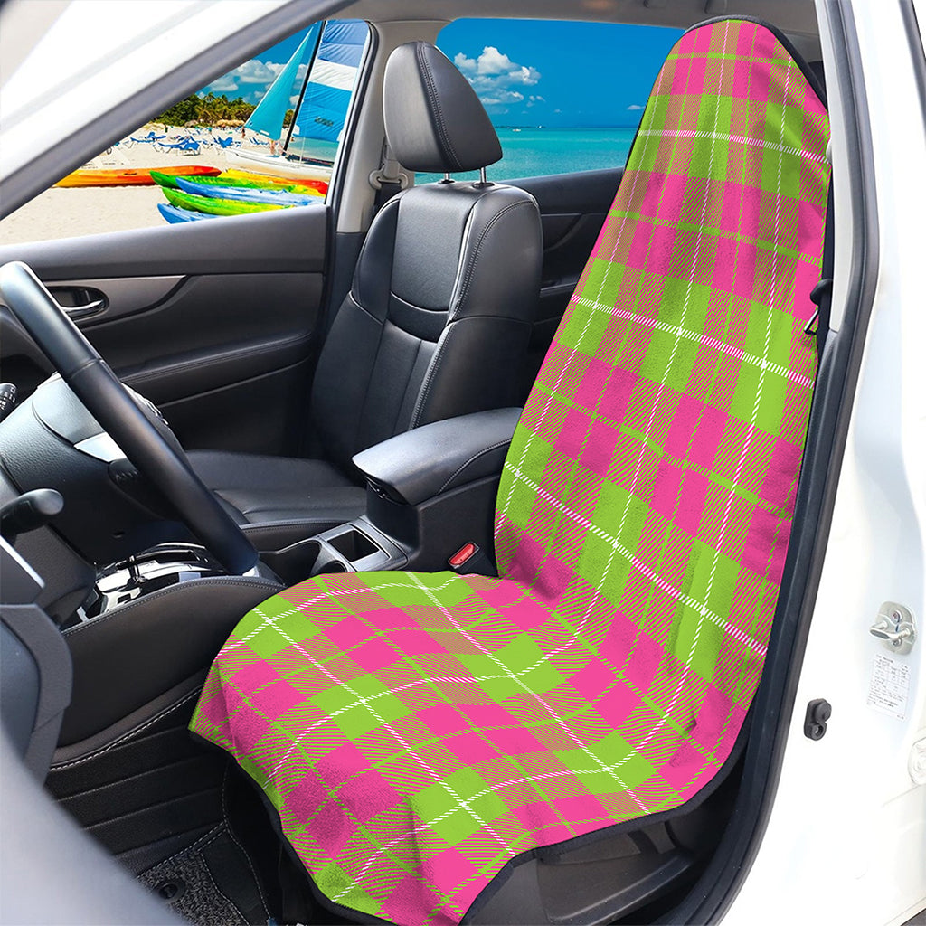 Pink Green And White Tartan Print Waterproof Car Seat Cover