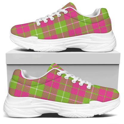 Pink Green And White Tartan Print White Chunky Shoes