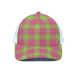 Pink Green And White Tartan Print White Mesh Trucker Cap