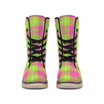 Pink Green And White Tartan Print Winter Boots