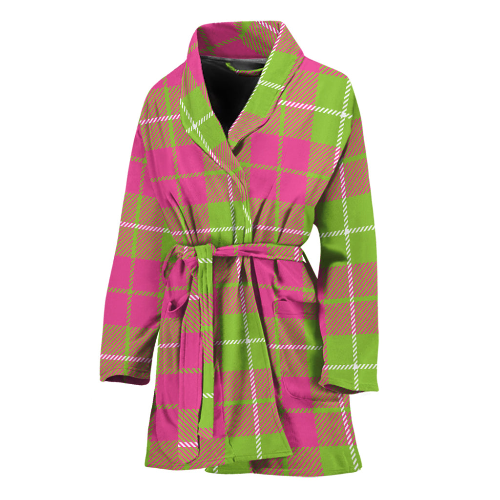 Pink Green And White Tartan Print Women's Bathrobe
