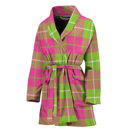 Pink Green And White Tartan Print Women's Bathrobe