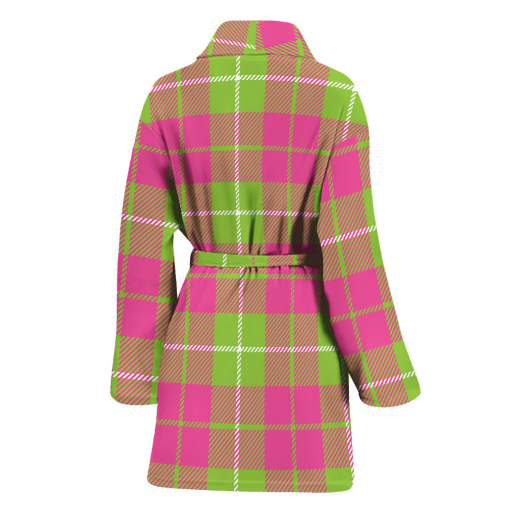 Pink Green And White Tartan Print Women's Bathrobe