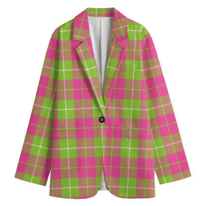 Pink Green And White Tartan Print Women's Blazer