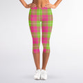 Pink Green And White Tartan Print Women's Capri Leggings