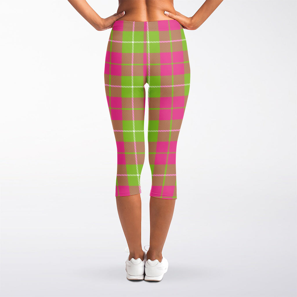 Pink Green And White Tartan Print Women's Capri Leggings