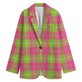 Pink Green And White Tartan Print Women's Cotton Blazer