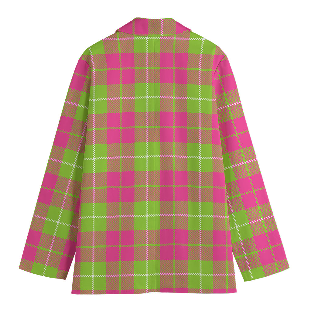 Pink Green And White Tartan Print Women's Cotton Blazer