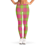 Pink Green And White Tartan Print Women's Leggings