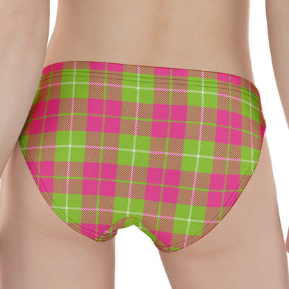 Pink Green And White Tartan Print Women's Panties