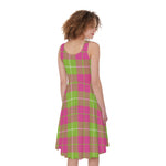 Pink Green And White Tartan Print Women's Sleeveless Dress