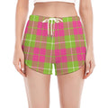 Pink Green And White Tartan Print Women's Split Running Shorts