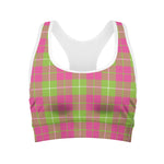 Pink Green And White Tartan Print Women's Sports Bra