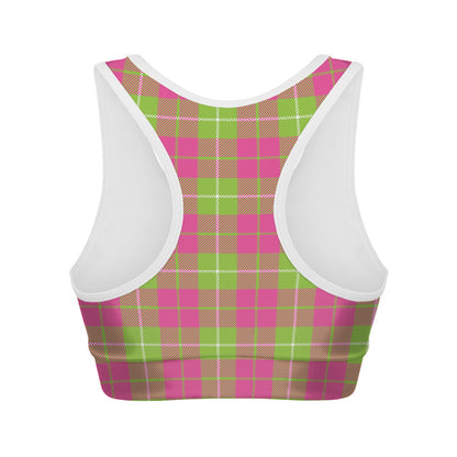 Pink Green And White Tartan Print Women's Sports Bra