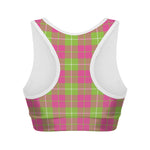 Pink Green And White Tartan Print Women's Sports Bra